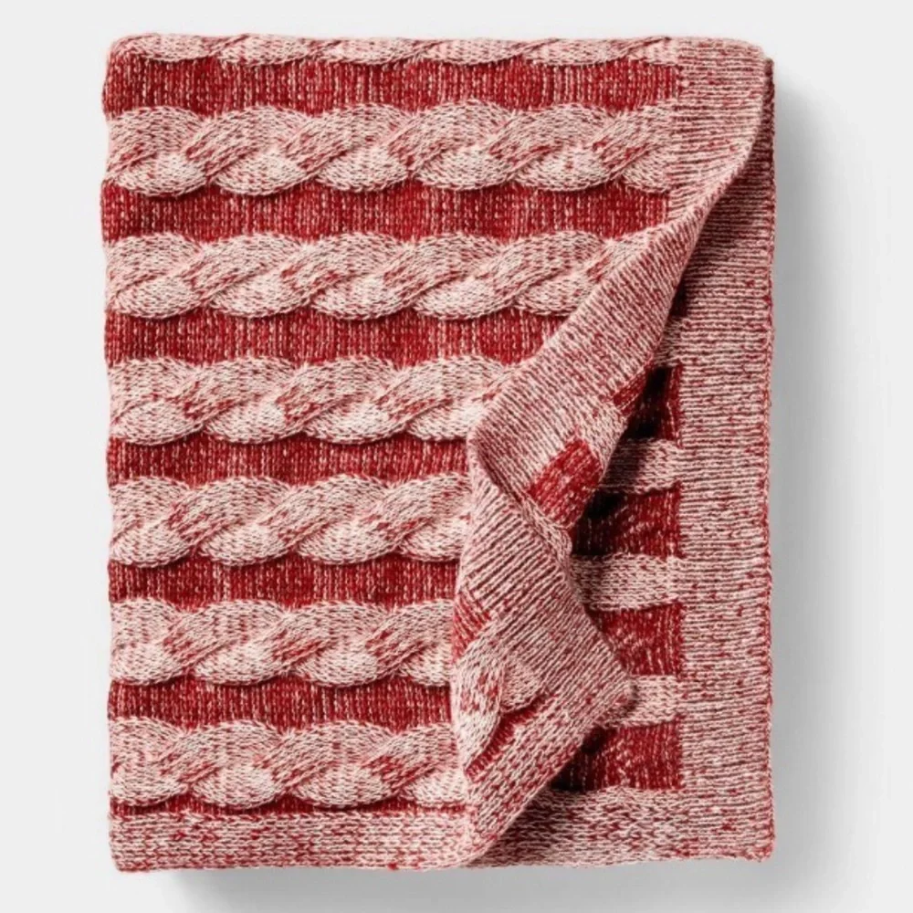 NWT Threshold Cozy Burgundy Red and Cream Knit Throw Blanket 50x60 no offers